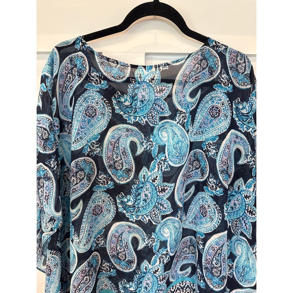 Talbots Poncho Style Semi-Sheer Blue Paisley Blouse, L/XL - Picture 6 of 6